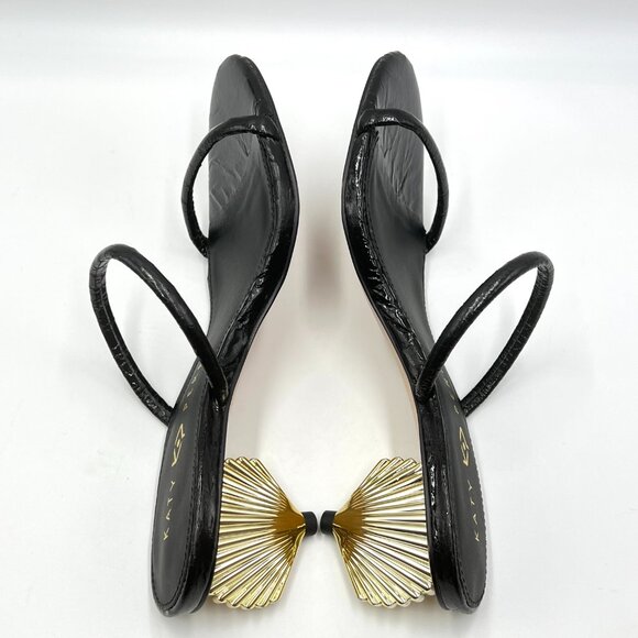 Katy Perry Womens Size 7.5 The Scalloped Gold Shell Heels Sandals Shoes - Picture 7 of 13